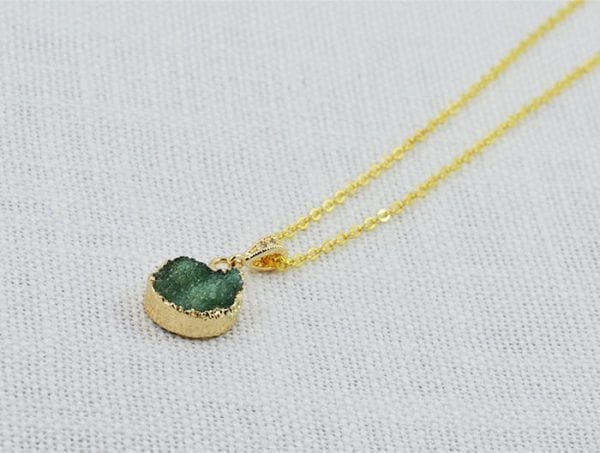 Emerald Druzy Stone Necklace - Druzy Jewellery, Green Druzy Pendant 51