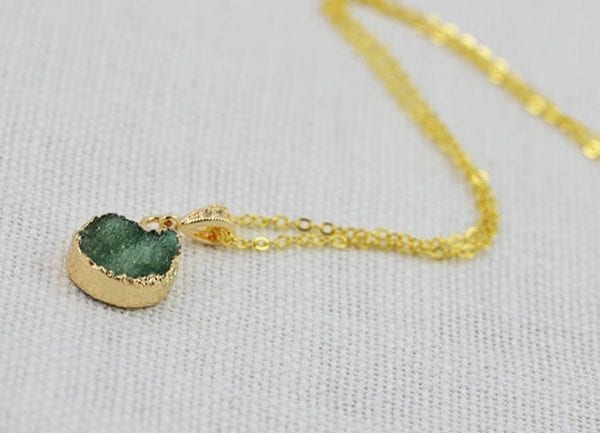 Emerald Druzy Stone Necklace - Druzy Jewellery, Green Druzy Pendant 52