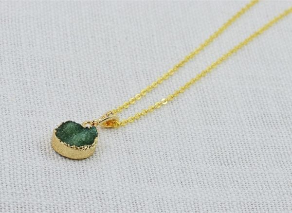 Emerald Druzy Stone Necklace - Druzy Jewellery, Green Druzy Pendant 54