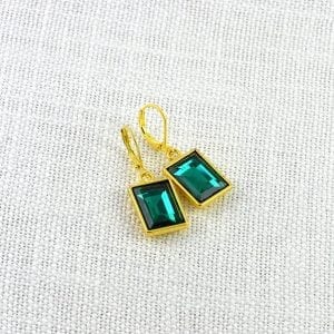 Emerald Rectangle Earrings - Bridesmaids, Dangle, Gold Vintage 54