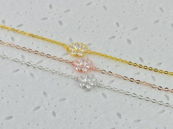 Rose Gold Flower Girl Bracelet - Cubic Zirconia, Dainty, Wedding, Bridesmaids