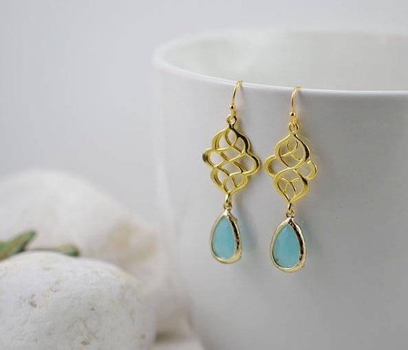 Gold Turquoise Chandelier Earrings