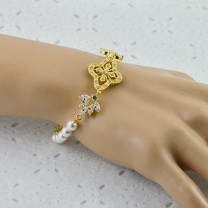 Gold Bridal Wedding Pearl Bracelet - Cubic Zirconia, Swarovski, 59