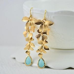 Gold Cascading Turquoise Earrings