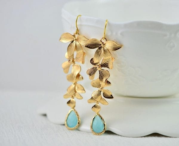 Gold Cascading Turquoise Earrings