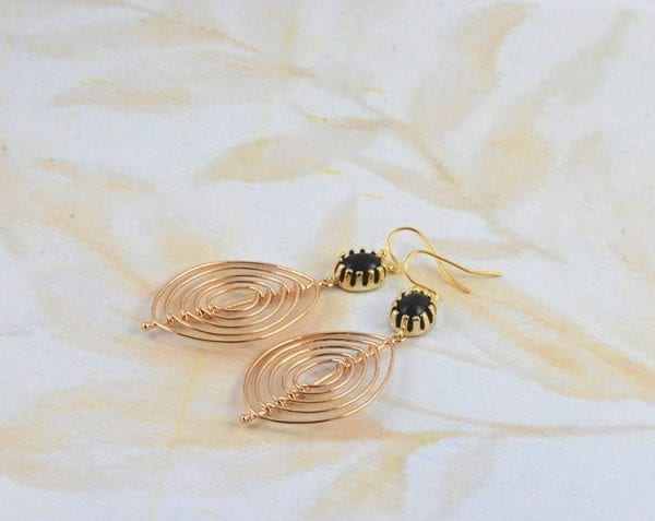 Gold Chandelier Oval Earrings - Bridesmaids, Black Crystal, Long, Mother's Day 6