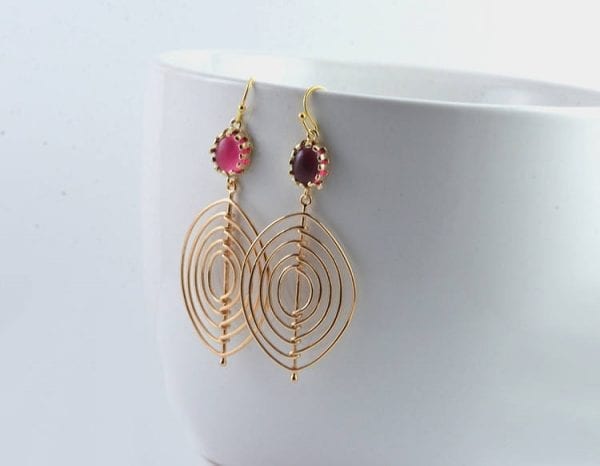 Gold Oval Chandelier Ruby Earrings, Gold Oval Earrings, Ruby Bridesmaids Earrings, Ruby Earrings, Red Earrings, Long Oval Chandelier Jewelry 1