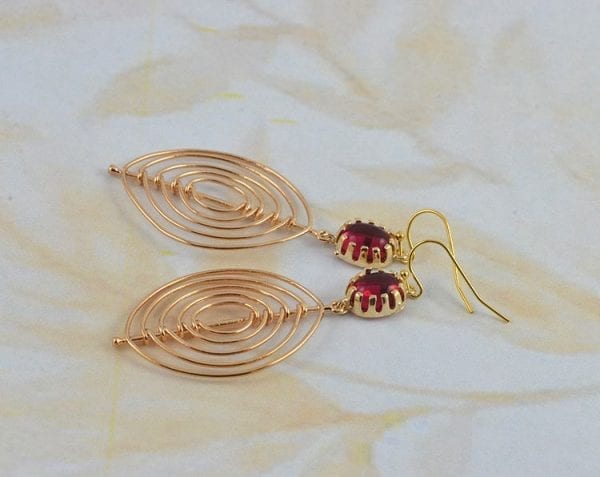 Gold Oval Chandelier Ruby Earrings, Gold Oval Earrings, Ruby Bridesmaids Earrings, Ruby Earrings, Red Earrings, Long Oval Chandelier Jewelry 53