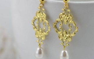 Gold Filigree Pearl Earrings