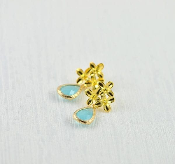 Gold Flower Turquoise Drop Earrings - Glass, Modern, Bridesmaids 8