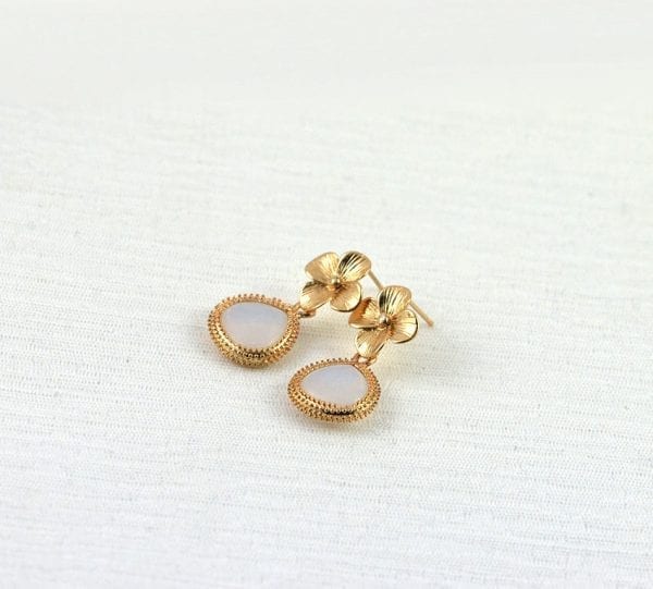 Gold Flower White Opal Earrings - Floral, Bridesmaids