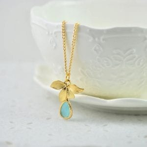 Simple Gold Turquoise Drop Necklace - Teardrop, Pendant, Bridesmaids, Flower Girl 59