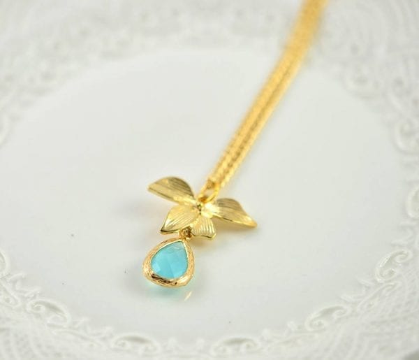 Simple Gold Turquoise Drop Necklace - Teardrop, Pendant, Bridesmaids, Flower Girl 52