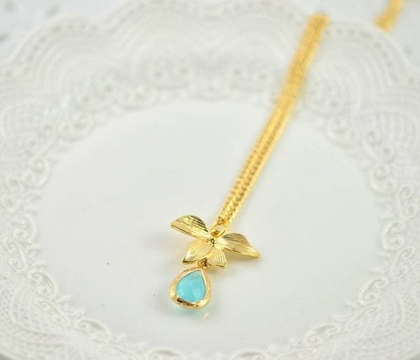 Simple Gold Turquoise Drop Necklace - Teardrop, Pendant, Bridesmaids, Flower Girl 54