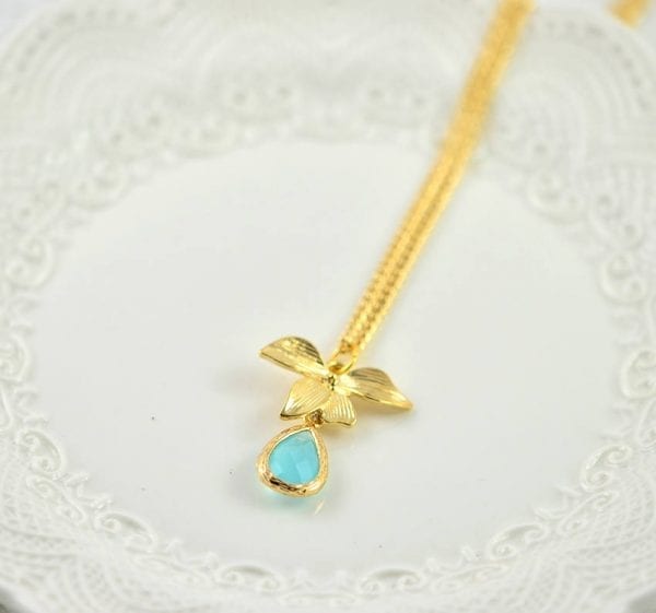 Simple Gold Turquoise Drop Necklace - Teardrop, Pendant, Bridesmaids, Flower Girl 55
