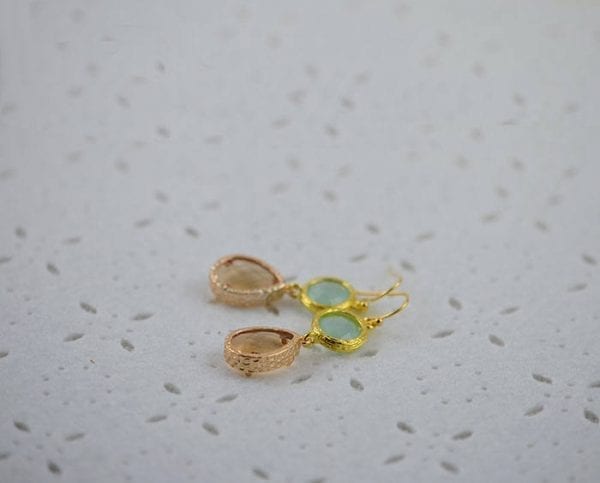 Gold Green Light Topaz Earrings - Bridesmaids, Dangle