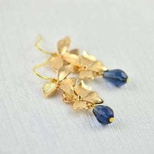 Sapphire Floral Cascading Earrings - Bridesmaids, Drop, Gold Plated 17