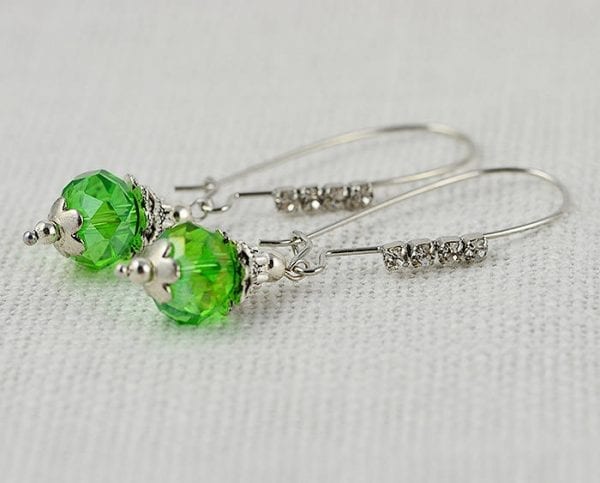 Green Peridot Crystal Earrings - Silver, Bridesmaids, Long Dangle Earrings 51