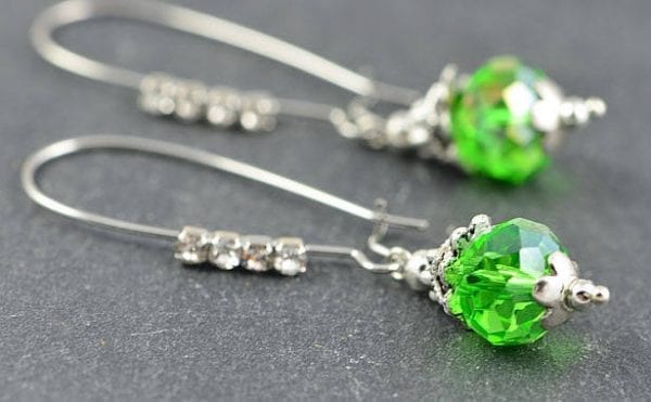 Green Peridot Crystal Earrings - Silver, Bridesmaids, Long Dangle Earrings 53