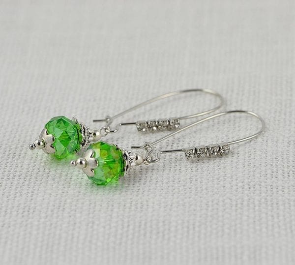 Green Peridot Crystal Earrings - Silver, Bridesmaids, Long Dangle Earrings 54