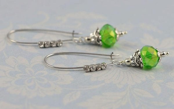 Green Peridot Crystal Earrings - Silver, Bridesmaids, Long Dangle Earrings 5
