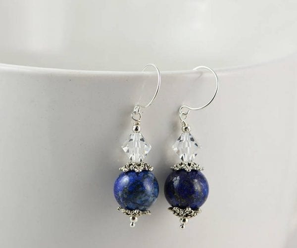 Lapis Lazuli Gemstone Earrings - Swarovski, Sterling Silver 51