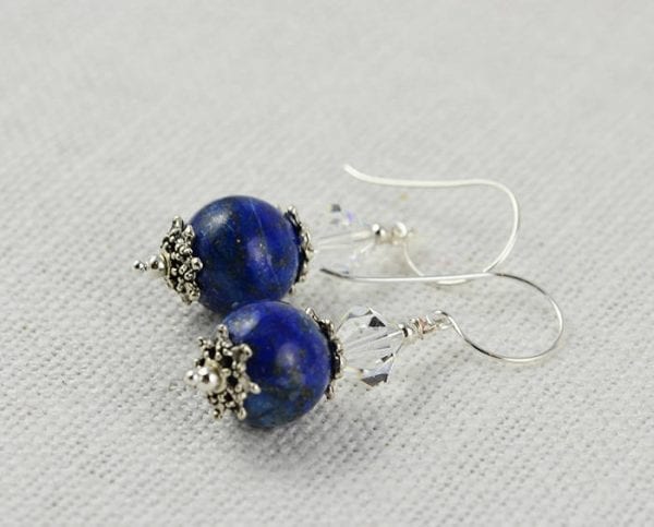 Lapis Lazuli Gemstone Earrings - Swarovski, Sterling Silver 52