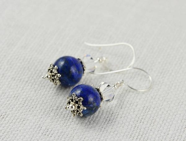 Lapis Lazuli Gemstone Earrings - Swarovski, Sterling Silver 53