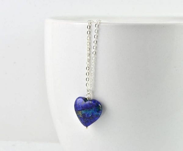 Blue Lapis Lazuli Necklace Pendant Gemstone Heart 53