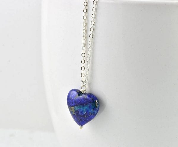 Blue Lapis Lazuli Necklace Pendant Gemstone Heart 54
