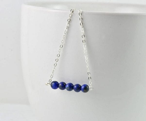 Lapis Lazuli Gemstone Necklace - Pendant, Silver, Minimalist