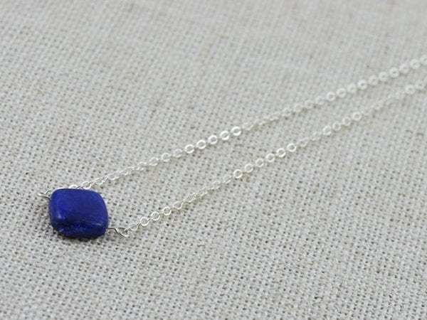 Lapis Lazuli Dainty Necklace - Gemstone, Silver Dainty Square Pendant Necklace 51