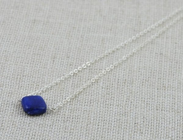 Lapis Lazuli Dainty Necklace - Gemstone, Silver Dainty Square Pendant Necklace 52