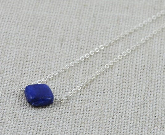 Lapis Lazuli Dainty Necklace - Gemstone, Silver Dainty Square Pendant Necklace 54