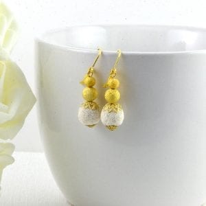 Lava Stone White Earrings Gold Plated 1