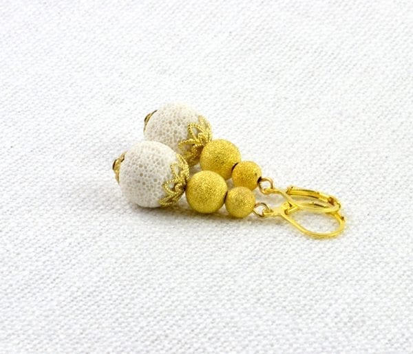 Lava Stone White Earrings Gold Plated 52