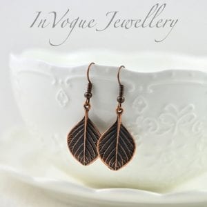 Light Weight Minimalist Elegant Leaf Drop Copper Earrings 7