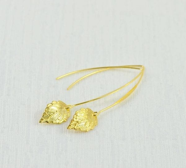 Leaf Drop Gold Earrings - Bridesmaids Earrings, Gold Leaf Simple light Weight Long Dangle Everyday Earrings, Gold Jewellery, Drop Earrings 51