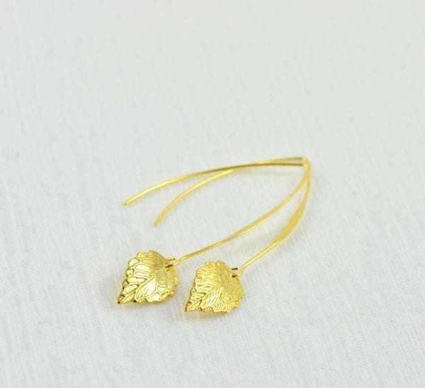 Leaf Drop Gold Earrings - Bridesmaids Earrings, Gold Leaf Simple light Weight Long Dangle Everyday Earrings, Gold Jewellery, Drop Earrings 52