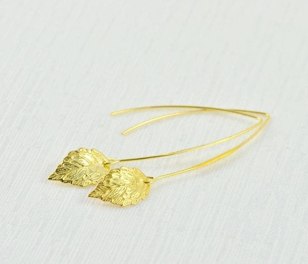 Leaf Drop Gold Earrings - Bridesmaids Earrings, Gold Leaf Simple light Weight Long Dangle Everyday Earrings, Gold Jewellery, Drop Earrings 55