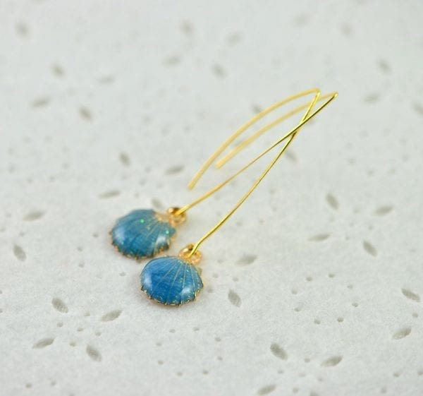 Long Turquoise Seashell Earrings - Teardrop, Dainty, Simple 53