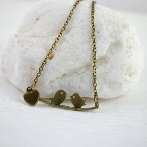 Love Bird Bronze Pendant Necklace - Heart Charm Necklace 4
