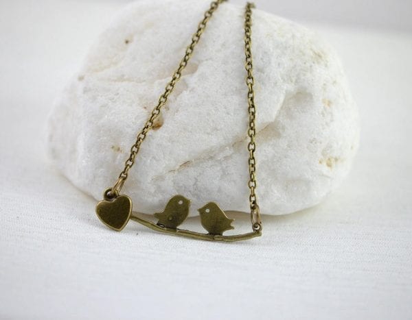 Love Bird Bronze Pendant Necklace - Heart Charm Necklace 51