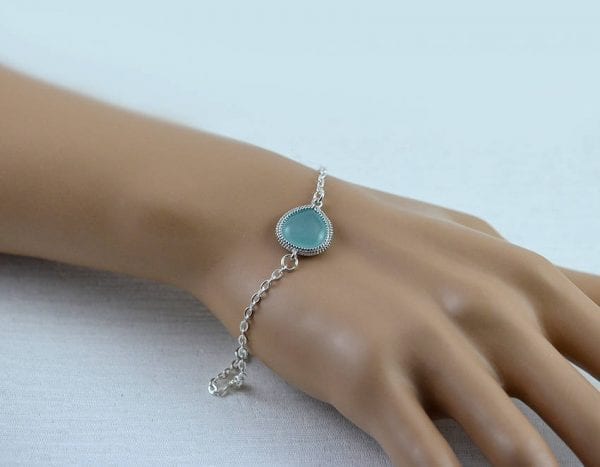 Modern Bridesmaids Silver Bracelet - Chain, Mint Green, Charm, Turquoise 51