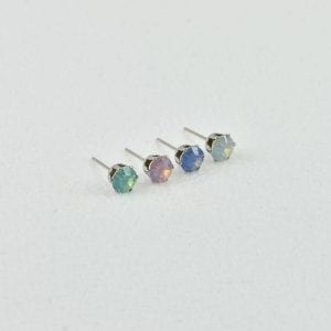 Opal Round Glass Earrings Stud - Green Pink Blue White Vintage Glass, Minimalist 53