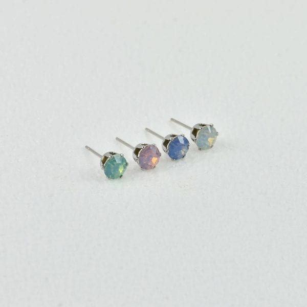 Opal Round Glass Earrings Stud - Green Pink Blue White Vintage Glass, Minimalist 1