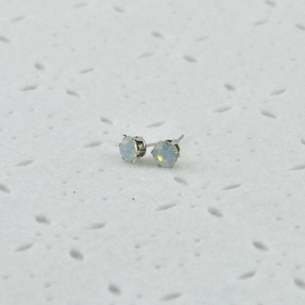 Opal Round Glass Earrings Stud - Green Pink Blue White Vintage Glass, Minimalist 58