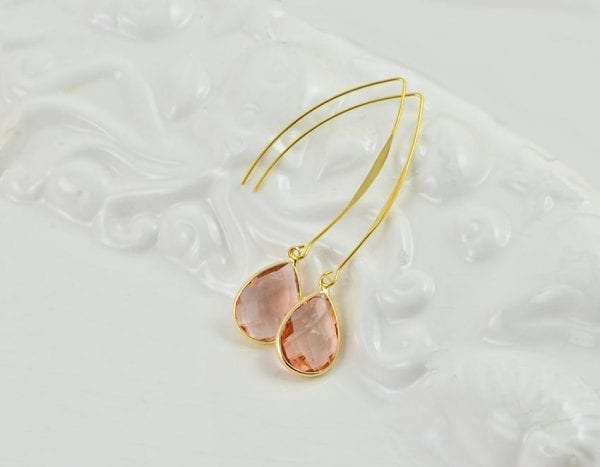 Peach Drop Gold Light Earrings - Teardrop, Dangle, Bridesmaids 52
