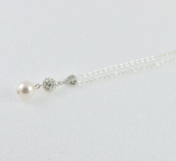 Pearl Bridal Crystal Silver Necklace - Minimalist, Disco Ball, Bridesmaids, Swarovski