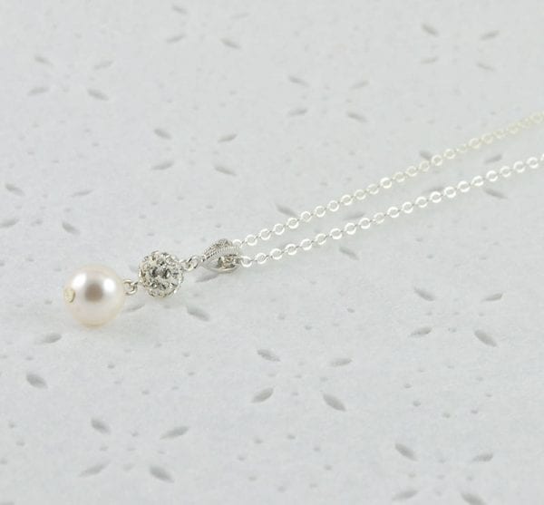 Pearl Bridal Crystal Silver Necklace - Minimalist, Disco Ball, Bridesmaids, Swarovski